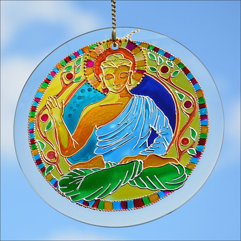 Stained Glass Buddha Wall Art Zen Garden Suncatcher Yoga Art Etsy