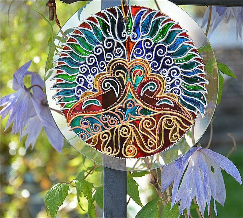 Stained Glass Window Sun Catcher Hanging Garden Light Etsy