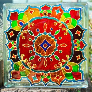 Rangoli Diwali Lantern, Hand Painted Glass Block, Vibrant Night Light ...