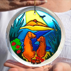 Golden Retrievers at the Seaside Hanging Suncatcher, Dog Lover Garden Ornament, Retriever Owner Valentine Gift for Glass Window Decoration
