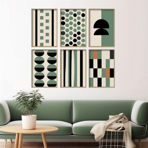 Ensemble de galeries murales géométriques abstraites vert et noir, lot de 6 oeuvres d'art murales abstraites, galerie murale géométrique abstraite en vert et noir image 2