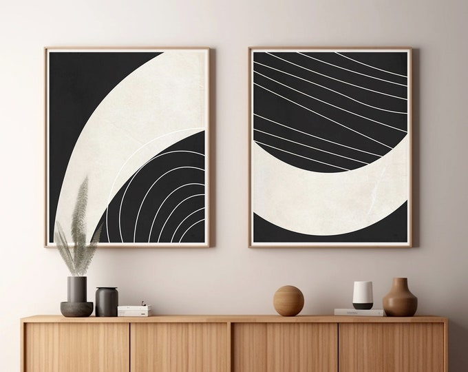 Set of 3 Neutral Modern Minimal Art for Gallery Wall, Black and White Abstract Art for Modern Aesthetics, Digital Download