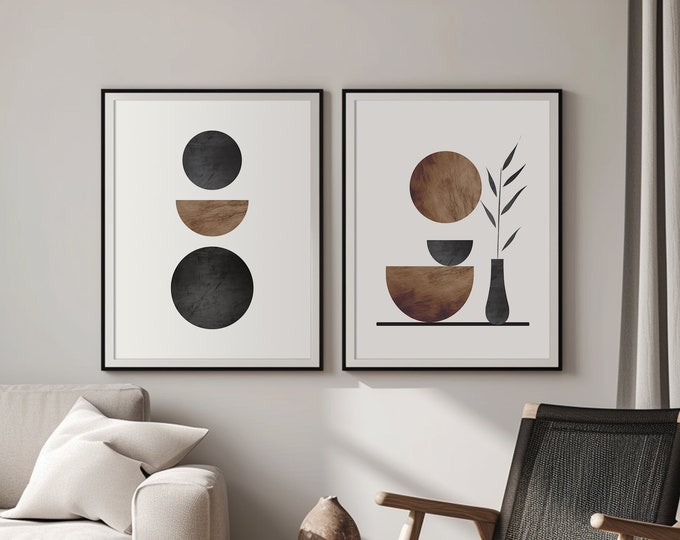 Minimalist Abstract Wall Art,  Modern Living Room Decor Print,  Mid-Century Modern Art Print, Neutral Color Wall Art, Abstract Shapes Decor