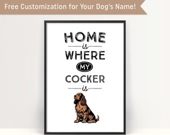 Personalized Dog Wall Art, Cocker Spaniel Lover Gift, Customizable Pet Name Artwork, Printable Cocker Spaniel Home Decor