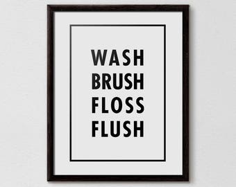 Wash Brush Floss Flush, Wash Brush Floss Flush signo, reglas de baño para niños, Baño para niños, Reglas de baño, Baño para niños, Reglas de baño para niños