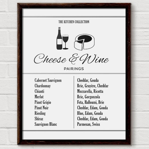 Wine Kitchen Print, Wine Infographic, Wine and Cheese, Bar Cart Art, Wine Related Gifts, Wine Poster, Wine Lover Gifts, Wine Gifts for Her