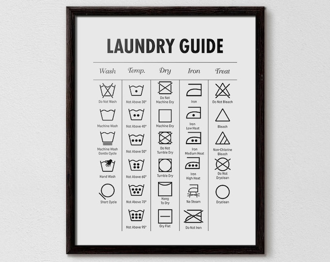 Laundry Guide, Laundry Cheat Sheet, Laundry Symbols Printable,  Bathroom Print, Affiche Scandinave, Minimalist print, Laundry, Printable Art