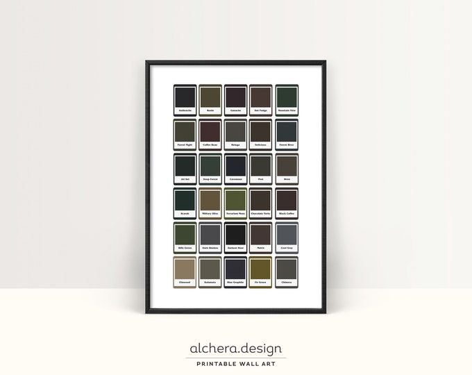 Dark Shades Poster, Color Palette Print, Minimalist Poster, Pantone Color Chart, Interior Design Art, Trendy Wall Art,