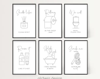 Funny Bathroom Wall Art Printables,  Music Lover Bathroom Art Set, Bathroom Humor Printable, Playful Bathroom Decor Print Set,