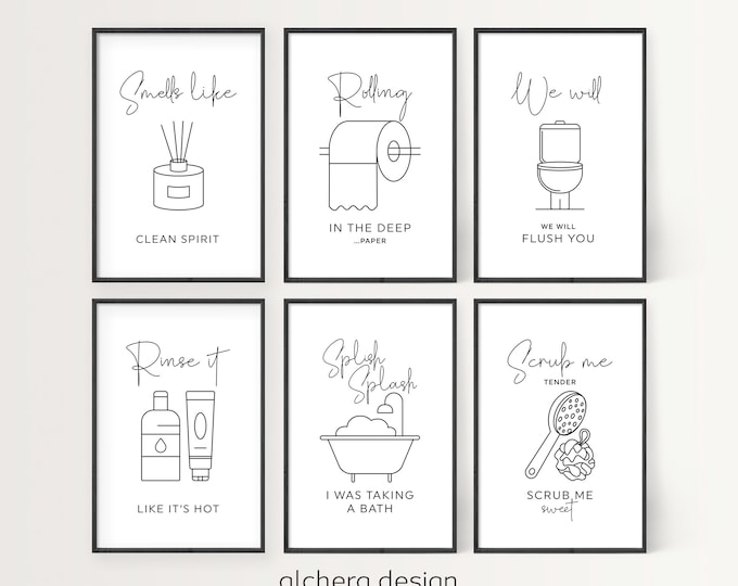 Funny Bathroom Wall Art Printables,  Music Lover Bathroom Art Set, Bathroom Humor Printable, Playful Bathroom Decor Print Set,