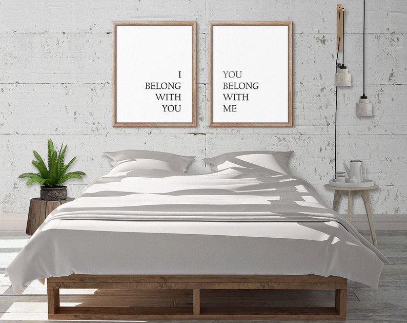 I Belong With You, You Belong With Me, Bedroom Prints Set, Wedding Gift, Bedroom Decor, Couple Print, Quotes Prints, set of two signs image 3