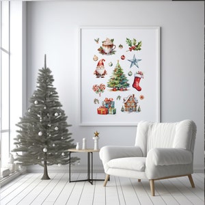 Watercolor Christmas illustration, Watercolor holiday decor art, Festive Christmas print, Traditional Holiday Art image 4