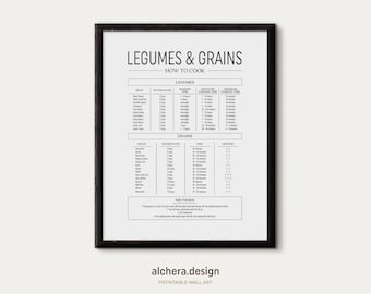 Legumes Chart Cooking Guide, Informative Kitchen Reference Poster (Digital Download)