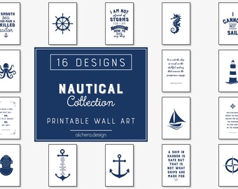 Nautische collectie, maritieme muurkunst, marineblauwe oceaanthema (digitale download)
