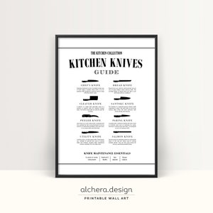 Kitchen Knife Chart, Butcher Print, Kitchen Diagram, Cooking Knife, Butcher Knives, Chef Knife, Kitchen Chart, Unique Cooking Gift, KP14 image 1