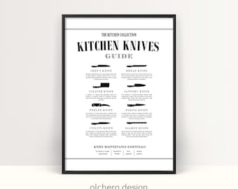 Kitchen Knife Chart, Butcher Print, Kitchen Diagram, Cooking Knife, Butcher Knives, Chef Knife, Kitchen Chart, Unique Cooking Gift, KP14