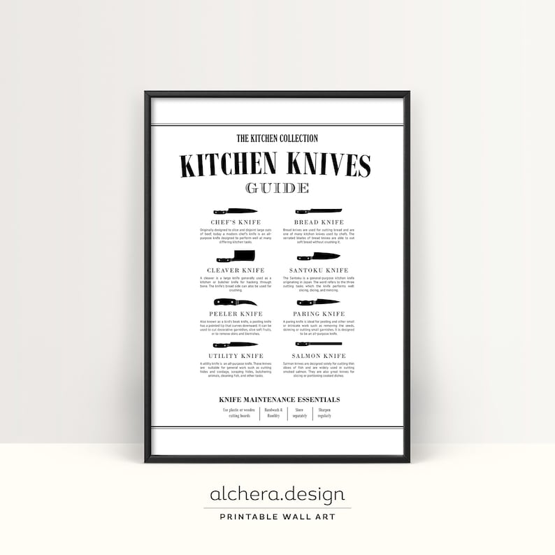 Kitchen Knife Chart, Butcher Print, Kitchen Diagram, Cooking Knife, Butcher Knives, Chef Knife, Kitchen Chart, Unique Cooking Gift, KP14 image 1