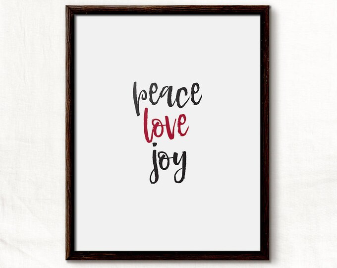 Fireplace Decor Idea, Peace Love Joy, Inspirational Print,  Winter Decor, Xmas Decoration, Christmas Art, Christmas Living Room Decorating