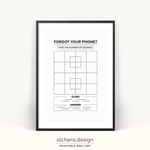 Poster artistique du puzzle de la salle de bain, jeu Trouvez les carrés (téléchargement numérique)