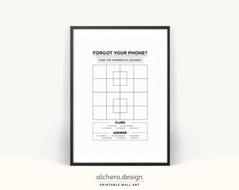 Badkamerpuzzelkunstposter, Find the Squares-spel (digitale download)