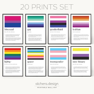 Pride Wall Art, 20 PRINTABLES, LGBTQ Pride Flag Definition Prints, Inclusive Printable Wall Art Set, Inclusive Decor, Printable Pride Art