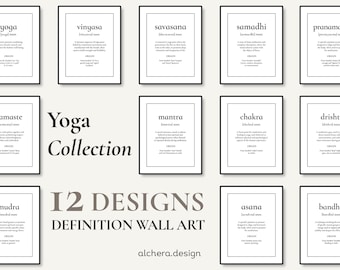 Yoga Muurdecoratie Set, Minimalistische Prints met Definities voor Ruimtes (Digitale Download)