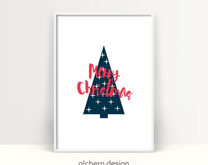Christmas Print, Printable Christmas, Christmas Tree, Merry Christmas, Blue Christmas, Winter Printable, Holiday Art, Christmas decor