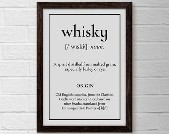 Wydruk z definicją whisky, grafika na wózek barowy (pobranie cyfrowe)