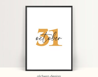 October 31 Art Print, Halloween Date Art, Halloween Day Decor, October 31 Wall Art, October Halloween Print, Halloween Themed Art