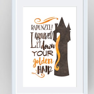 Rapunzel Poster, Rapunzel Wall Art, Tangled Wall Art, Rapunzel Print, Nursery Print, Art for Kids, Watercolor Print, Tangled Art, Disney