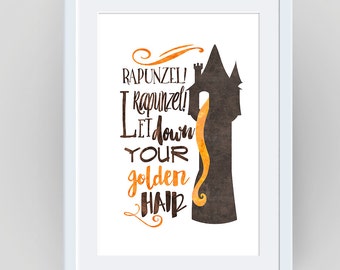 Rapunzel Poster, Rapunzel Wall Art, Tangled Wall Art, Rapunzel Print, Nursery Print, Art for Kids, Watercolor Print, Tangled Art, Disney