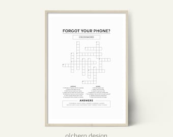 Poster kruiswoordpuzzel badkamer, humoristische muurkunst (digitale download)