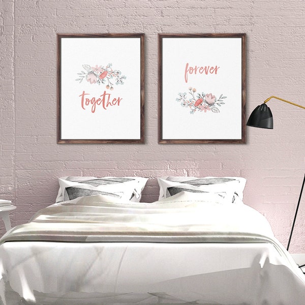 Above Bed Art, Together Forever, Print Set of Two, Wall Art Set of 2, Master bedroom decor, Couples decor, Bedroom Posters, Above Bed Decor