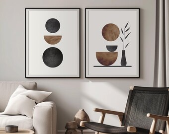 Minimalistische decoratie met geometrische print in aardetinten (digitale download)