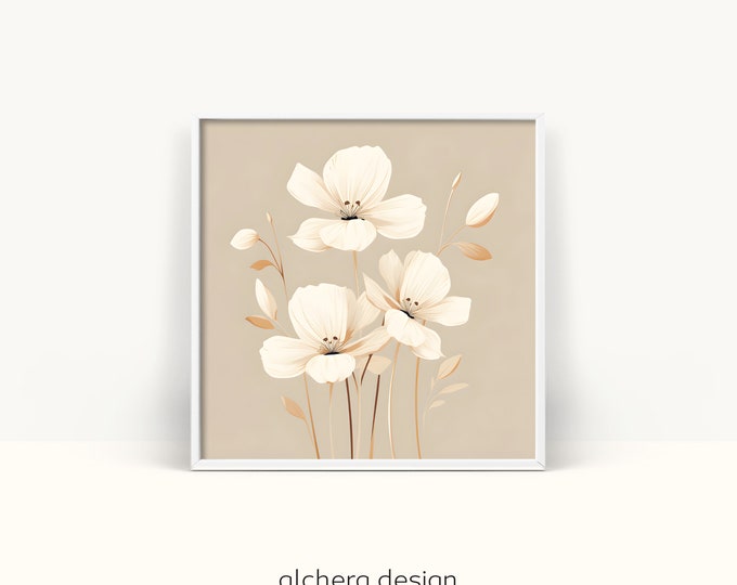 Modern Minimalist Flower Art, Beige and White Home Decor, Minimalist Floral Design, Contemporary Beige Wall Art, Minimalist Home Artwork