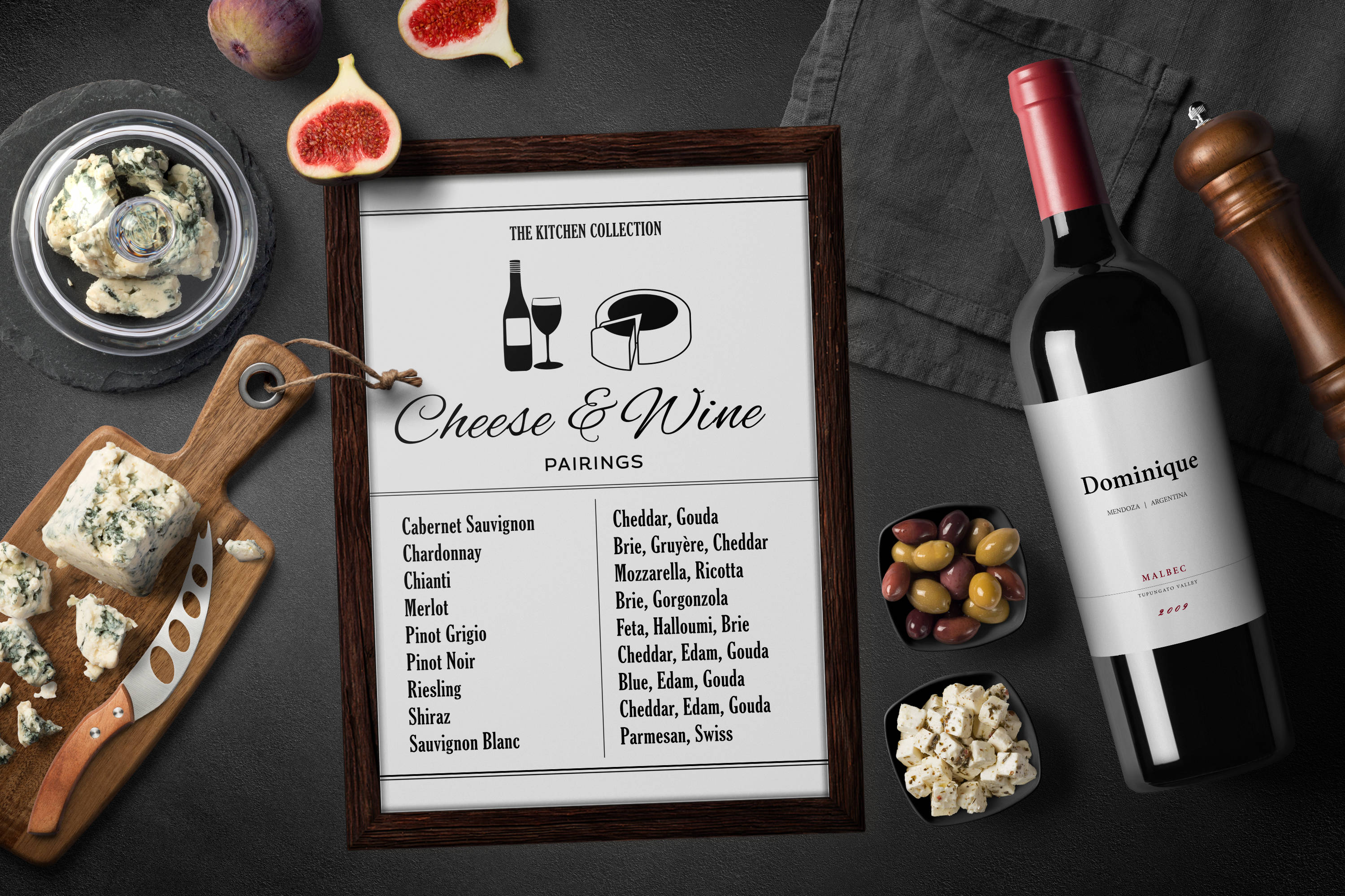 Wine Kitchen Print, Wine Infographic, Wine and Cheese, Bar Cart Art