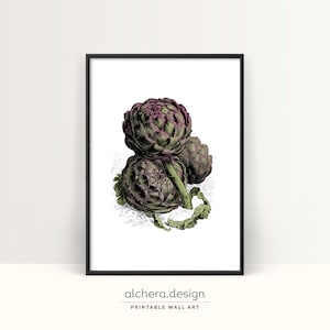 Artichoke, artichoke print, home decor, vegetable, kitchen art, kitchen decor, botanical print, vegetable print, artichokes, artichoke art