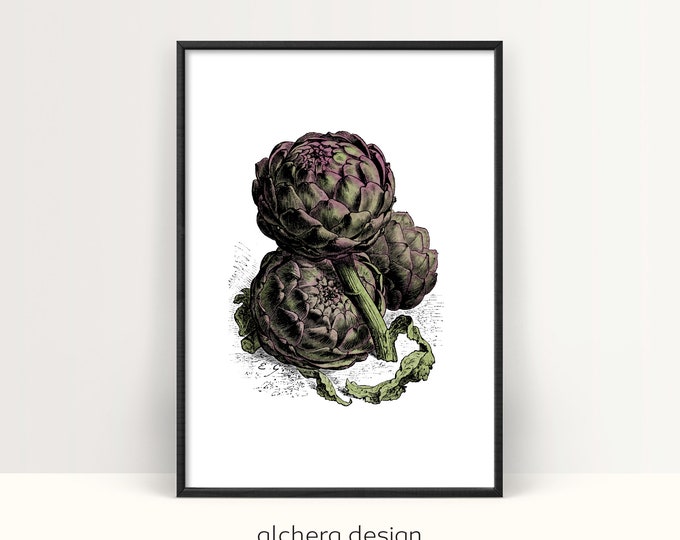 Artichoke, artichoke print, home decor, vegetable, kitchen art, kitchen decor, botanical print, vegetable print, artichokes, artichoke art