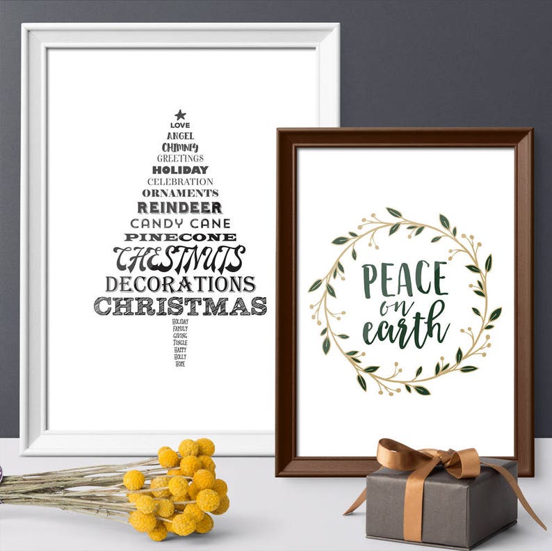 Peace on Earth Sign Christmas Peace Wreath Watercolor Etsy