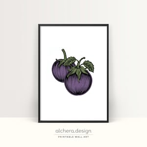 Aubergine, vegetable print, kitchen print, vegetables print, vegetable art, vegetable prints, vegetable wall art, food print, Eggplant Print