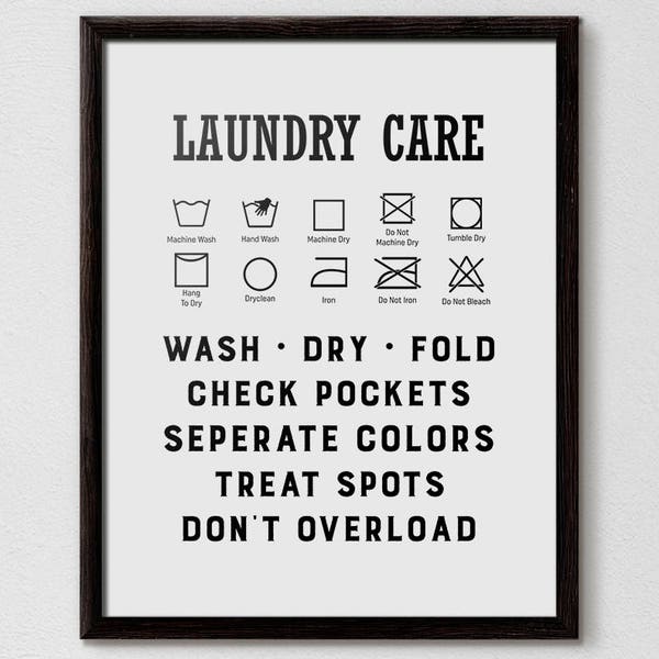 laundry wall decor, ironing sign, laundry sign, functional poster, Wash Symbols, poster bathroom, laundry symbols sign, laundry symbols,