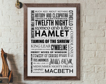 Shakespeare Book Titles Poster, Literary Gift (Digital Download)