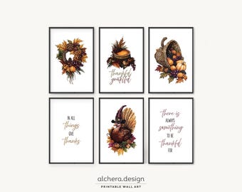 Set met printbare Thanksgiving-muurdecoratie, rustieke herfstdecoratie (digitale download)