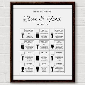 Beer Chart, Beer Pairing, Food Pairs, Beer Print, Beer Lover Gift, Beer Diagram, Boyfriend Gift, Beer Print, Beer Poster, Beer Food Chart