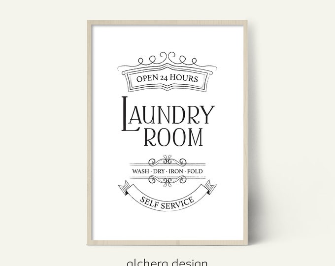 Printable Laundry Sign, Digital Download for Modern Laundry Room Sign, Laundry Wall Decor, Vintage Laundry Print