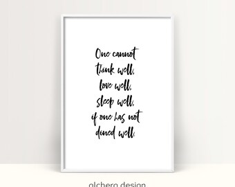 Virginia Woolf, One Cannot Think Well, Literary Art Print, Virginia Woolf gift, Food Quote Print, Woolf, Kitchen Quote, dine well sign