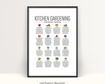 Kitchen Garden Chart, Urban Gardening Print, Herb Growing Guide, Small Space Gardening, Apartment Gardening Tips Print