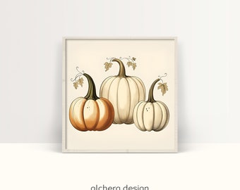 Fall Decor, Pumpkin Painting, Printable Fall Art, Watercolor Autumn, Pumpkin Artwork, Fall Party Decor