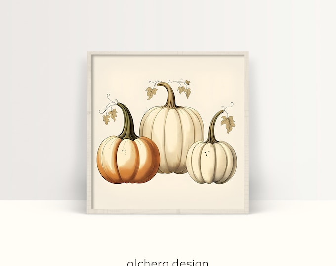 Fall Decor, Pumpkin Painting, Printable Fall Art, Watercolor Autumn, Pumpkin Artwork, Fall Party Decor