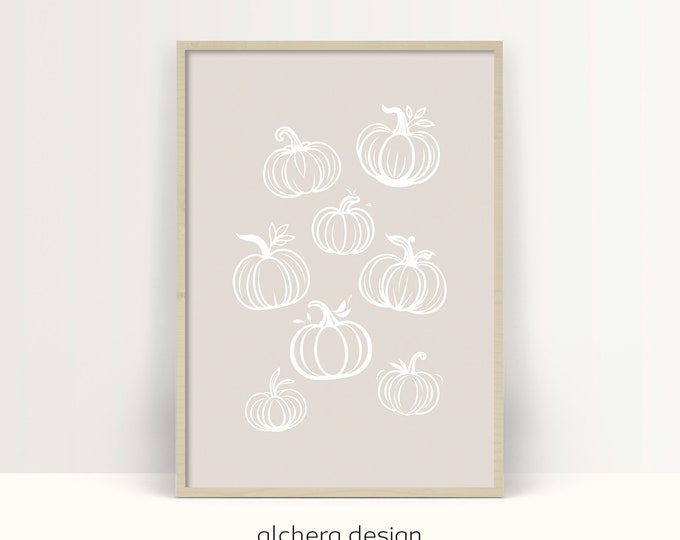 Neutral Pumpkin Art, Modern Fall Decor, Printable Wall Art, Beige Fall Theme, Pumpkin Painting, Modern Harvest